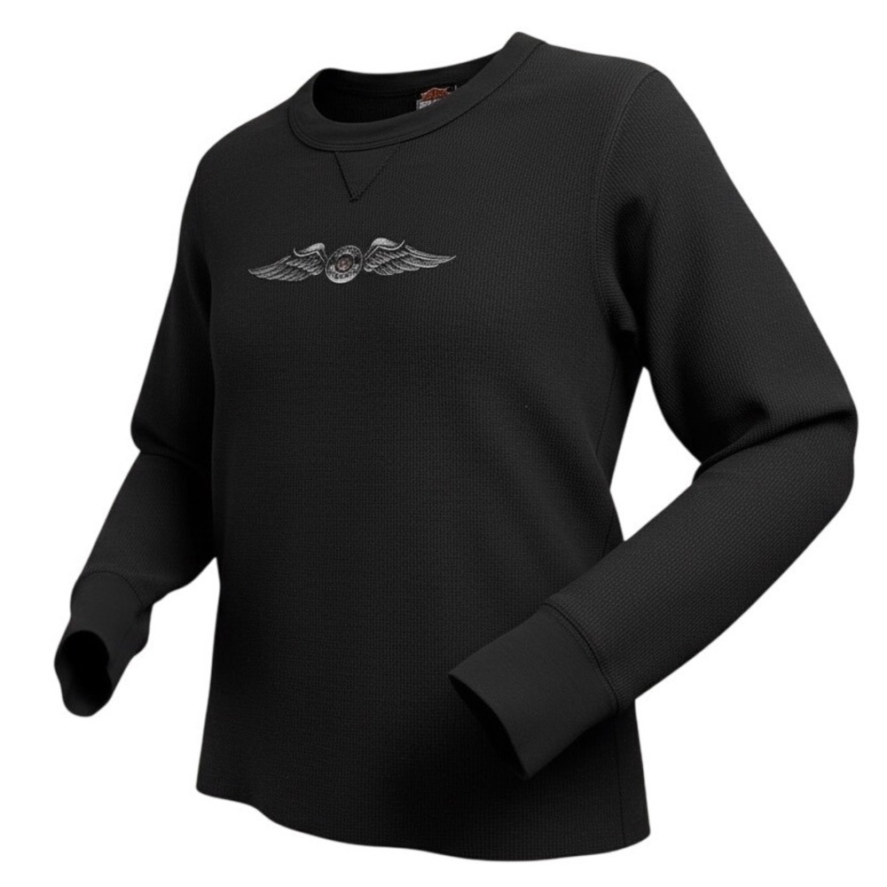 VTG Harley Davidson Thermal Shirt‎ Black Long Sleeve Biker Logo Graphic XL Women